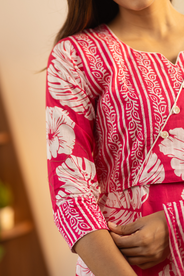Bright Pink Feeding Straight Cut Set + Printed Chunni