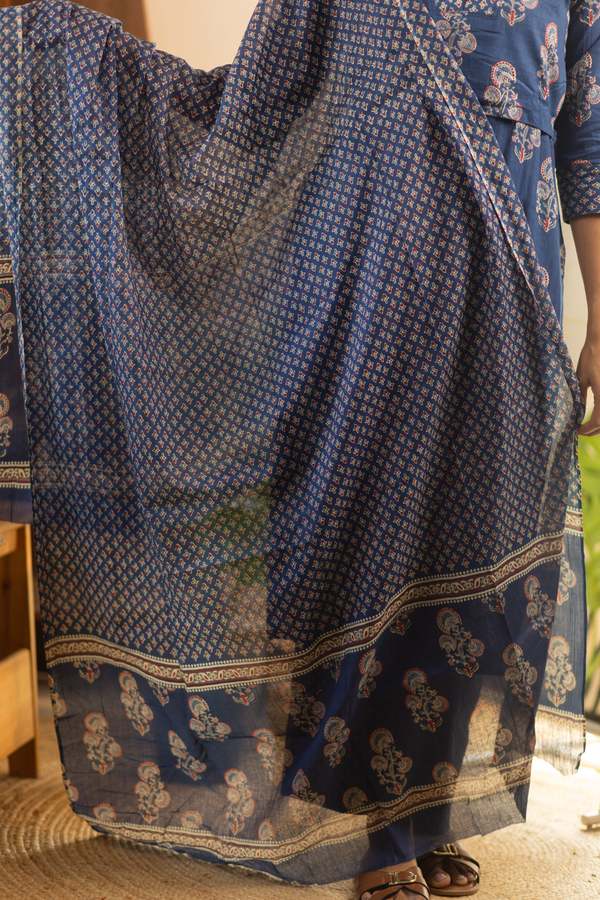 Navy Blue Feeding Straight Cut Set + Printed Chunni