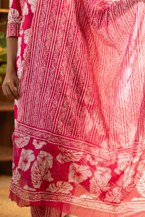 Bright Pink Feeding Straight Cut Set + Printed Chunni