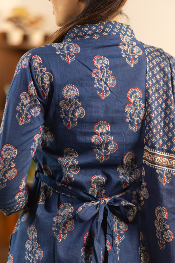 Navy Blue Feeding Straight Cut Set + Printed Chunni