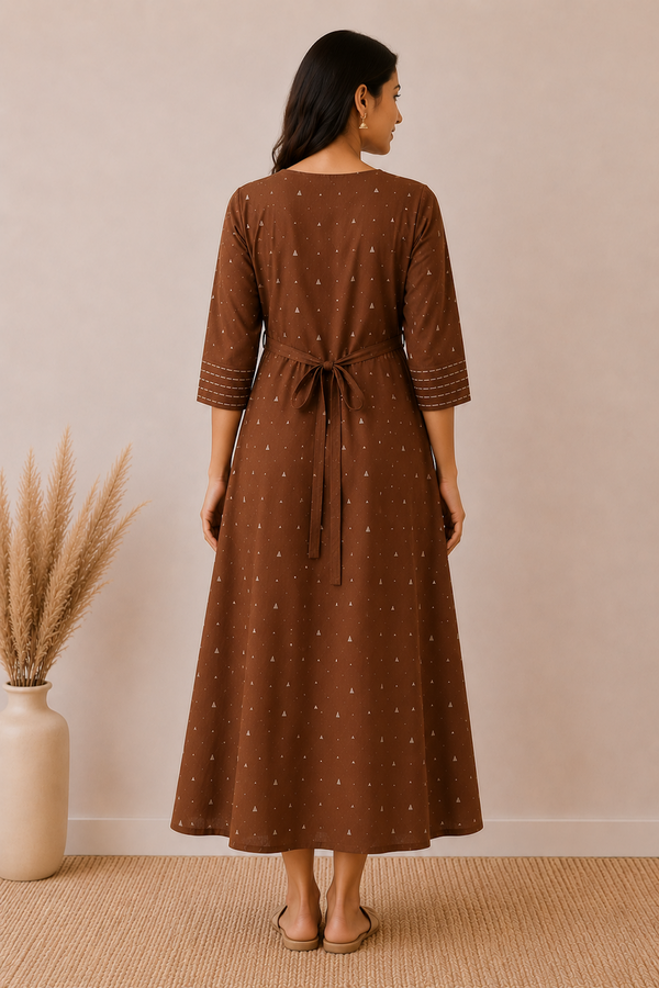 Brown with White Butis Handloom Feeding Maxi