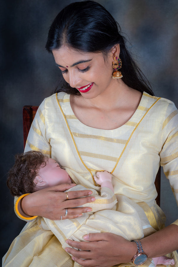 White & Gold Kasavu Maxi Dress Meera Bharadwaj White & Gold Kasavu Maxi Dress Meera Bharadwaj