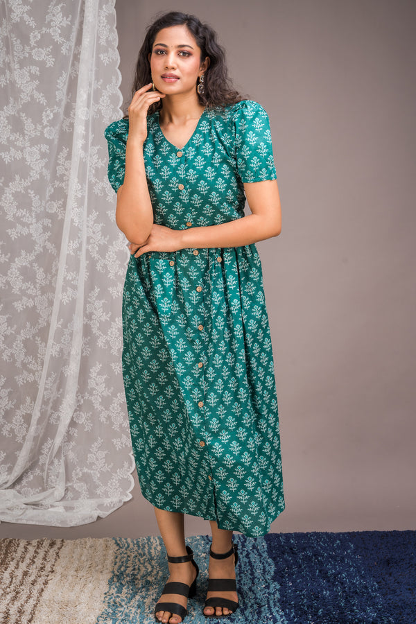 Bottle Green Printed Maxi