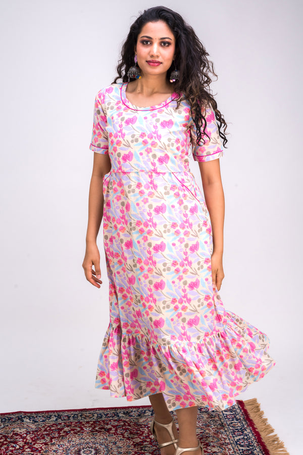 Pink Floral Tiered Maxi