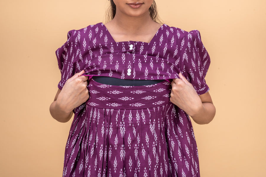 Purple & White Printed Maxi Dress