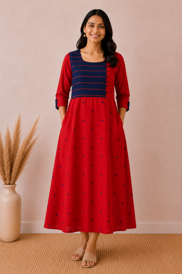 Rust Orange Navy Blue Butis Handloom Feeding Maxi