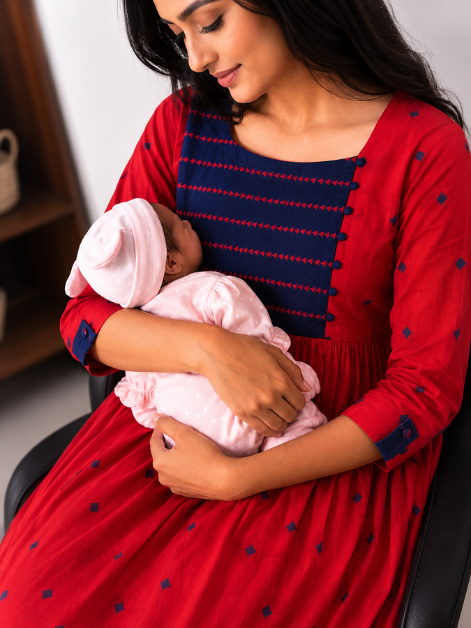 Rust Orange Navy Blue Butis Handloom Feeding Maxi