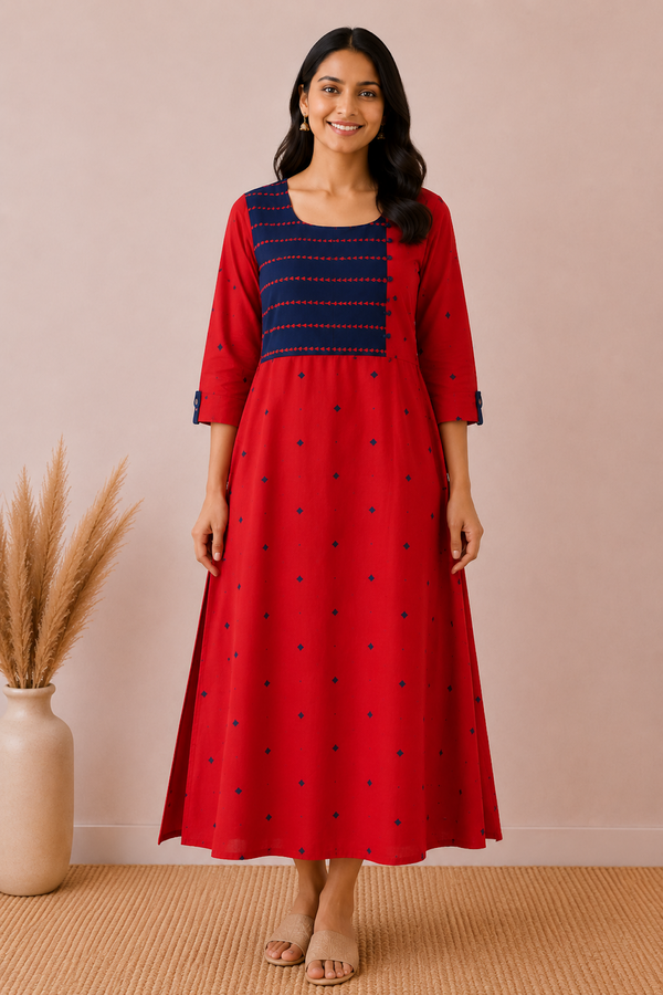 Rust Orange Navy Blue Butis Handloom Feeding Maxi