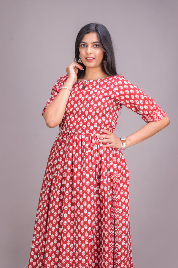 Red Floral Block Printed Suit Set