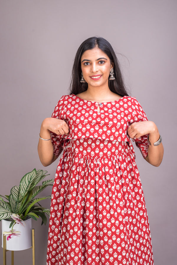 Red Floral Block Printed Suit Set