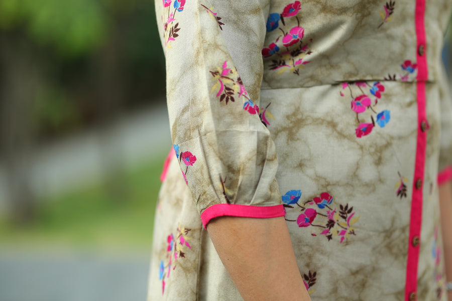 Light Grey Marble and Pink Floral Maxi